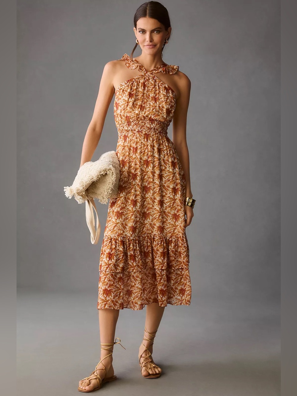 NWT Anthropologie  Paige Florencia Silk Midi Dress Medium White & Cinnabar